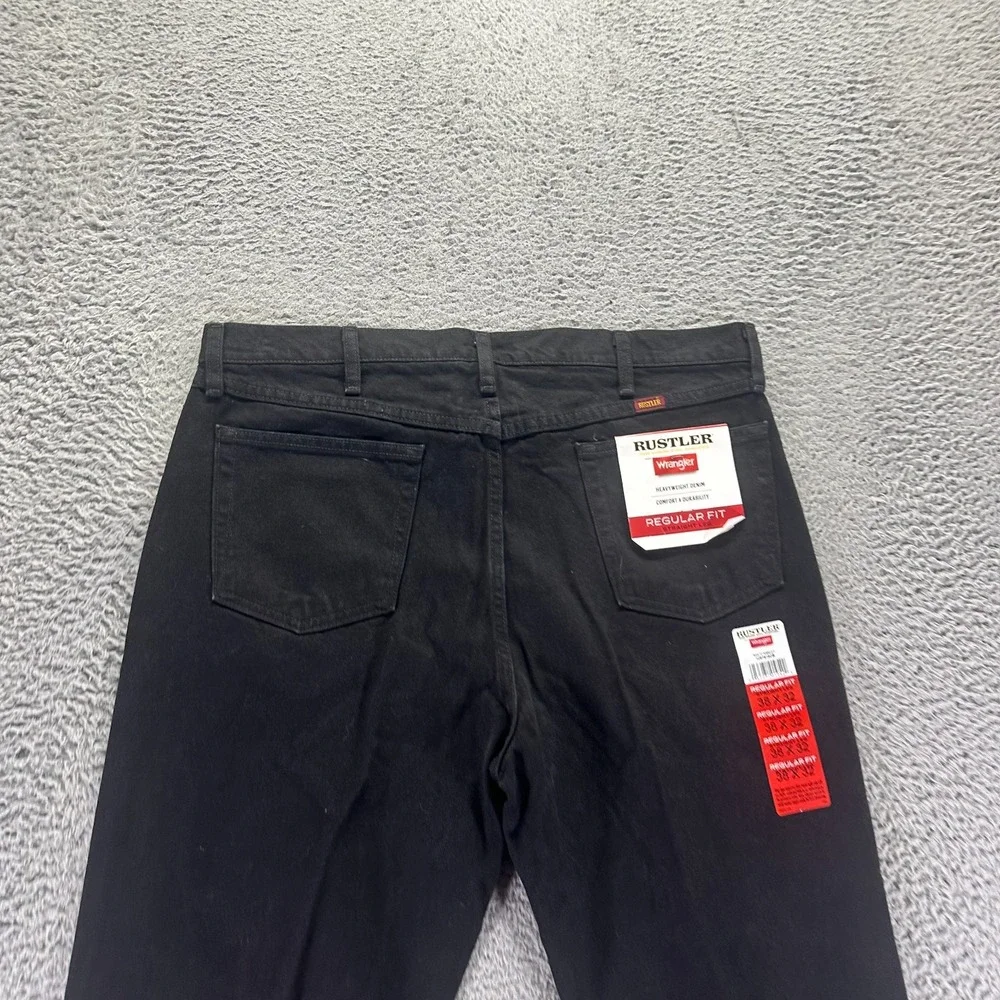 Wrangler Rustler Jeans Men's 38x32 Black Cotton Denim Straight Leg Workwear